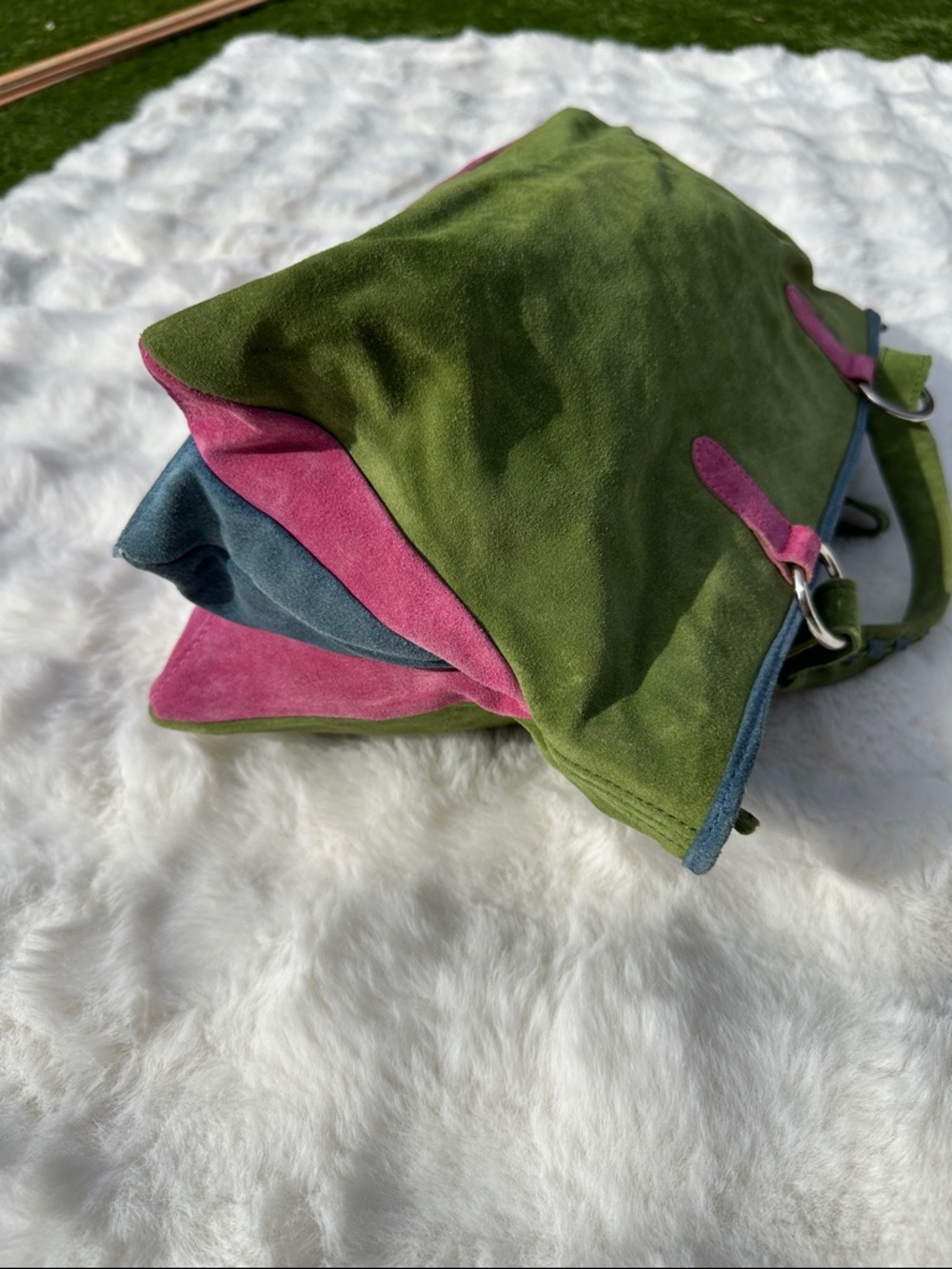 Claudia Firenze Italian leather suede purse handbag pink green blue - Picture 3 of 14